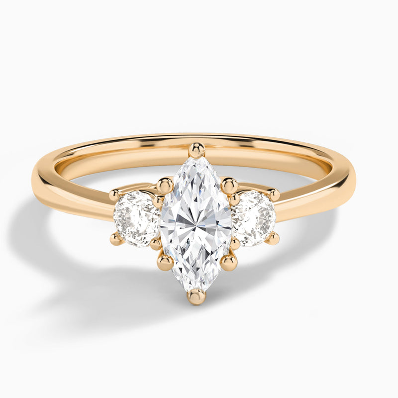 Marquise Concerto Three Stone Lab Diamond Engagement Ring In 14K Rose Gold - Lucenjuri