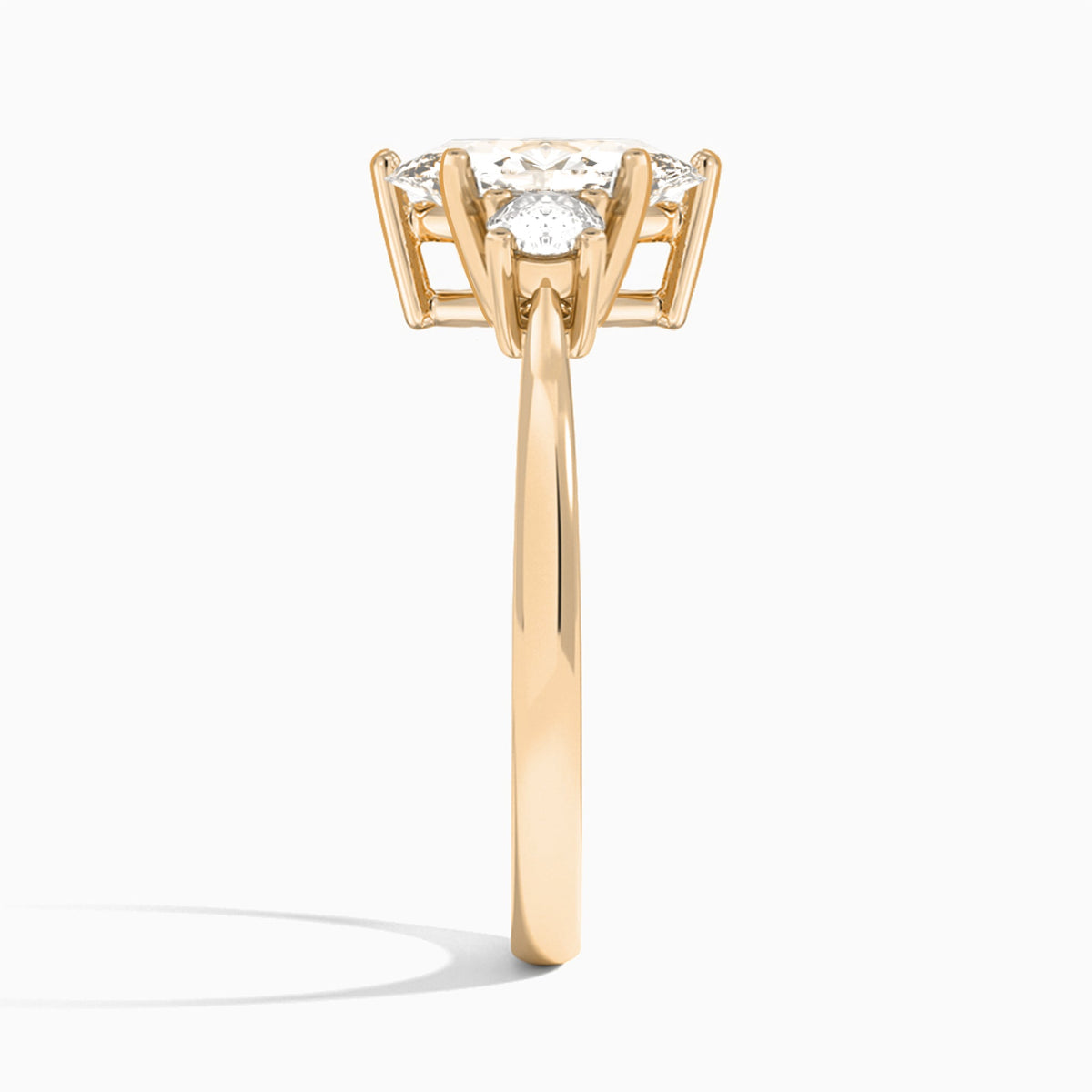 Marquise Concerto Three Stone Lab Diamond Engagement Ring In 14K Rose Gold, Side View