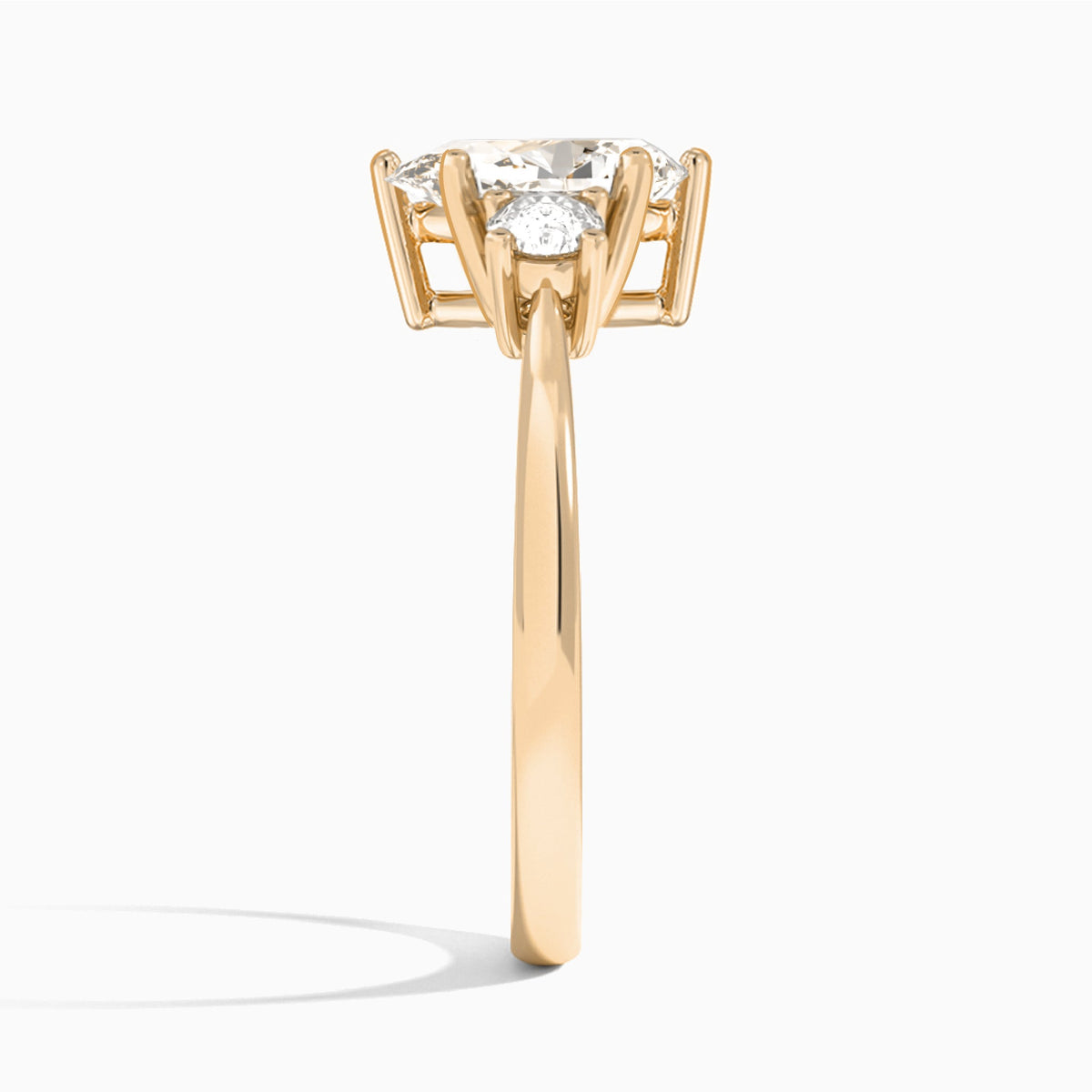 Pear Concerto Three Stone Lab Diamond Engagement Ring In 14K Rose Gold, Side View