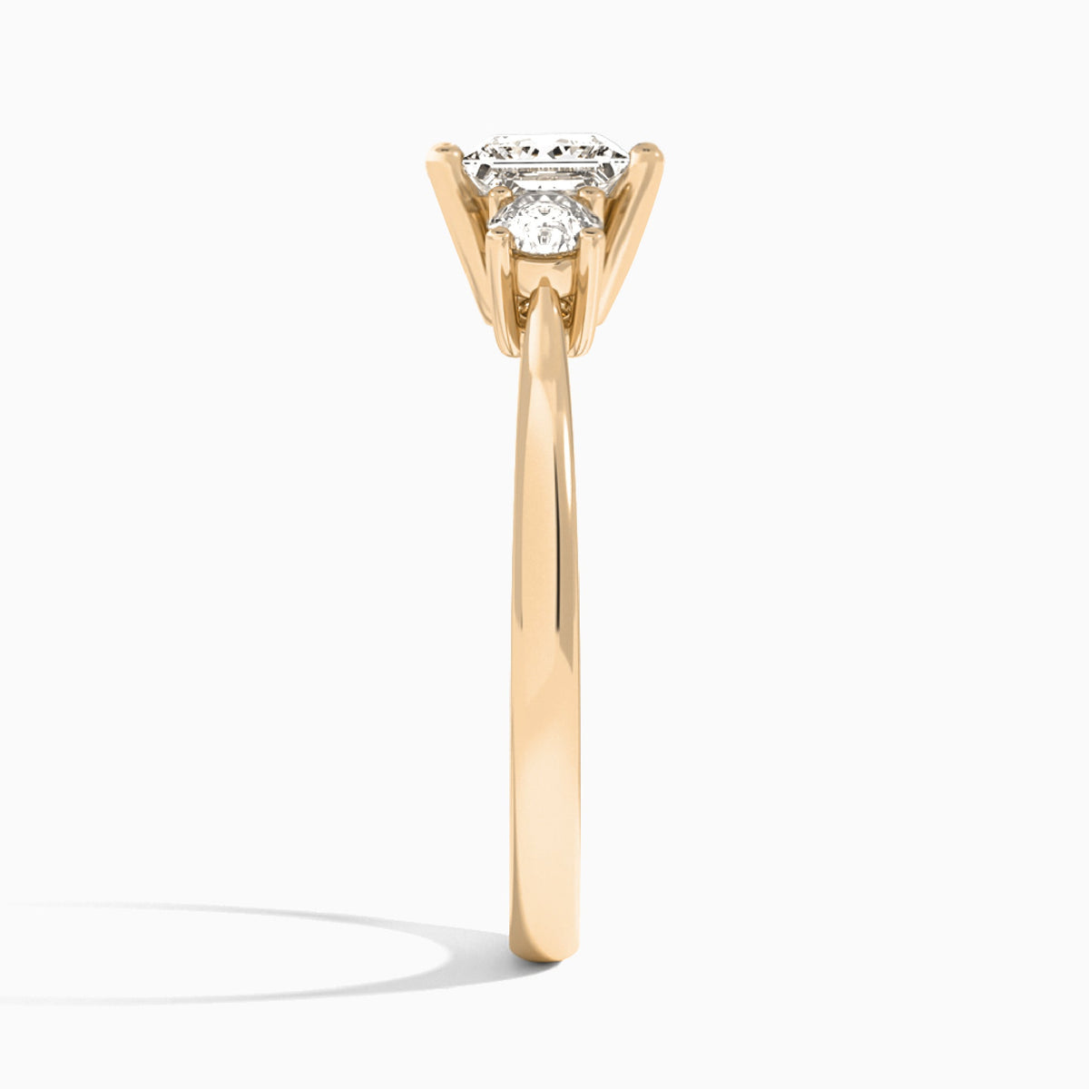 Princess Concerto Three Stone Lab Diamond Engagement Ring In 14K Rose Gold, Side View