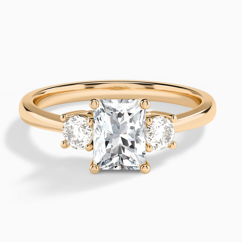 Radiant Concerto Three Stone Lab Diamond Engagement Ring In 14K Rose Gold - Lucenjuri