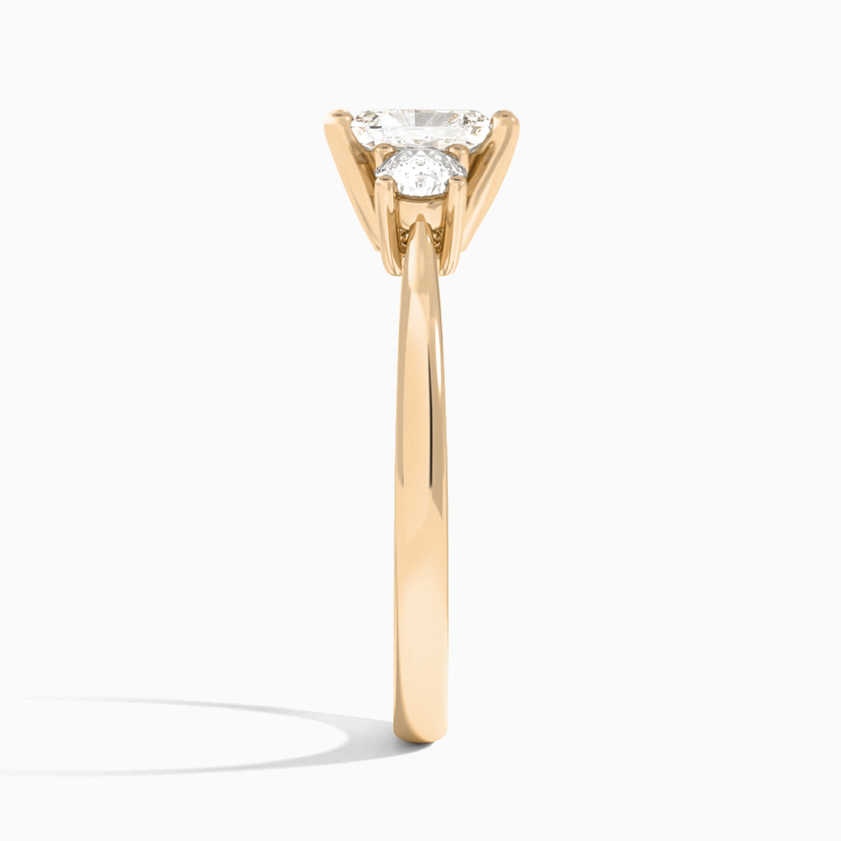 Radiant Concerto Three Stone Lab Diamond Engagement Ring In 14K Rose Gold, Side View