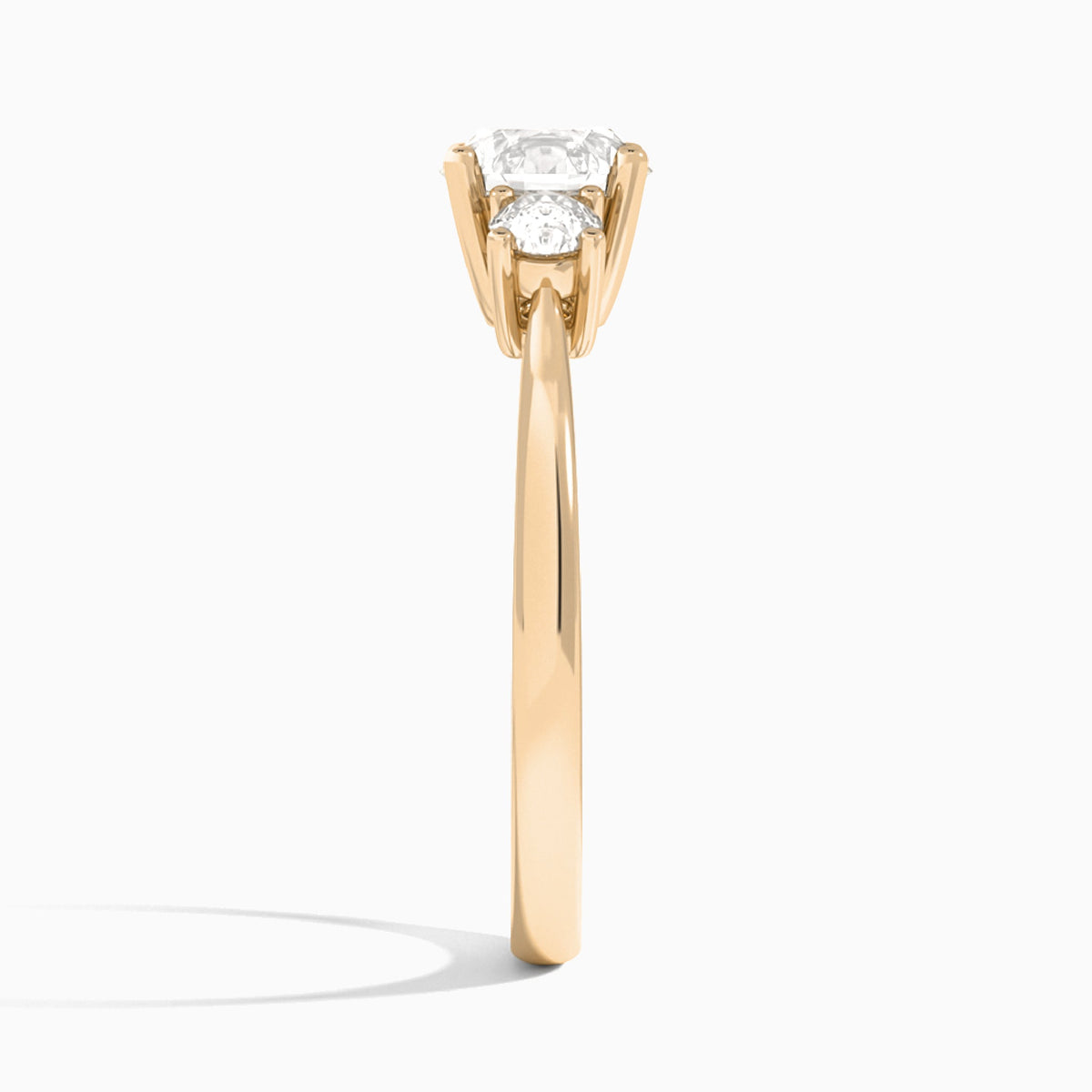 Round Concerto Three Stone Lab Diamond Engagement Ring In 14K Rose Gold, Side View