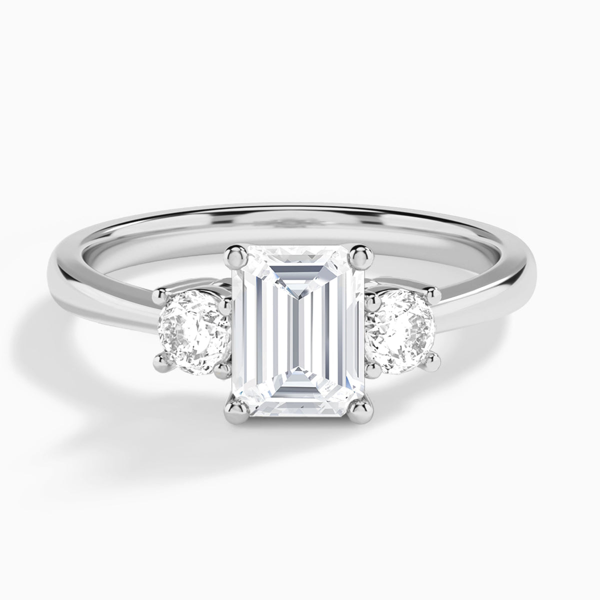 Emerald Concerto Three Stone Lab Diamond Engagement Ring In 14K White Gold - Lucenjuri
