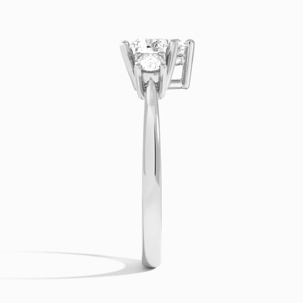 Heart Concerto Three Stone Lab Diamond Engagement Ring In 14K White Gold, Side View