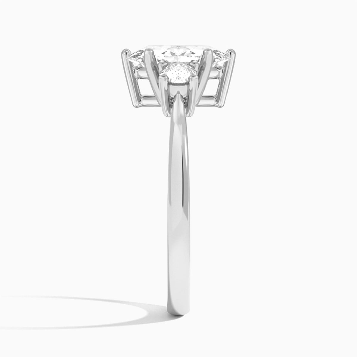 Marquise Concerto Three Stone Lab Diamond Engagement Ring In 18K White Gold, Side View