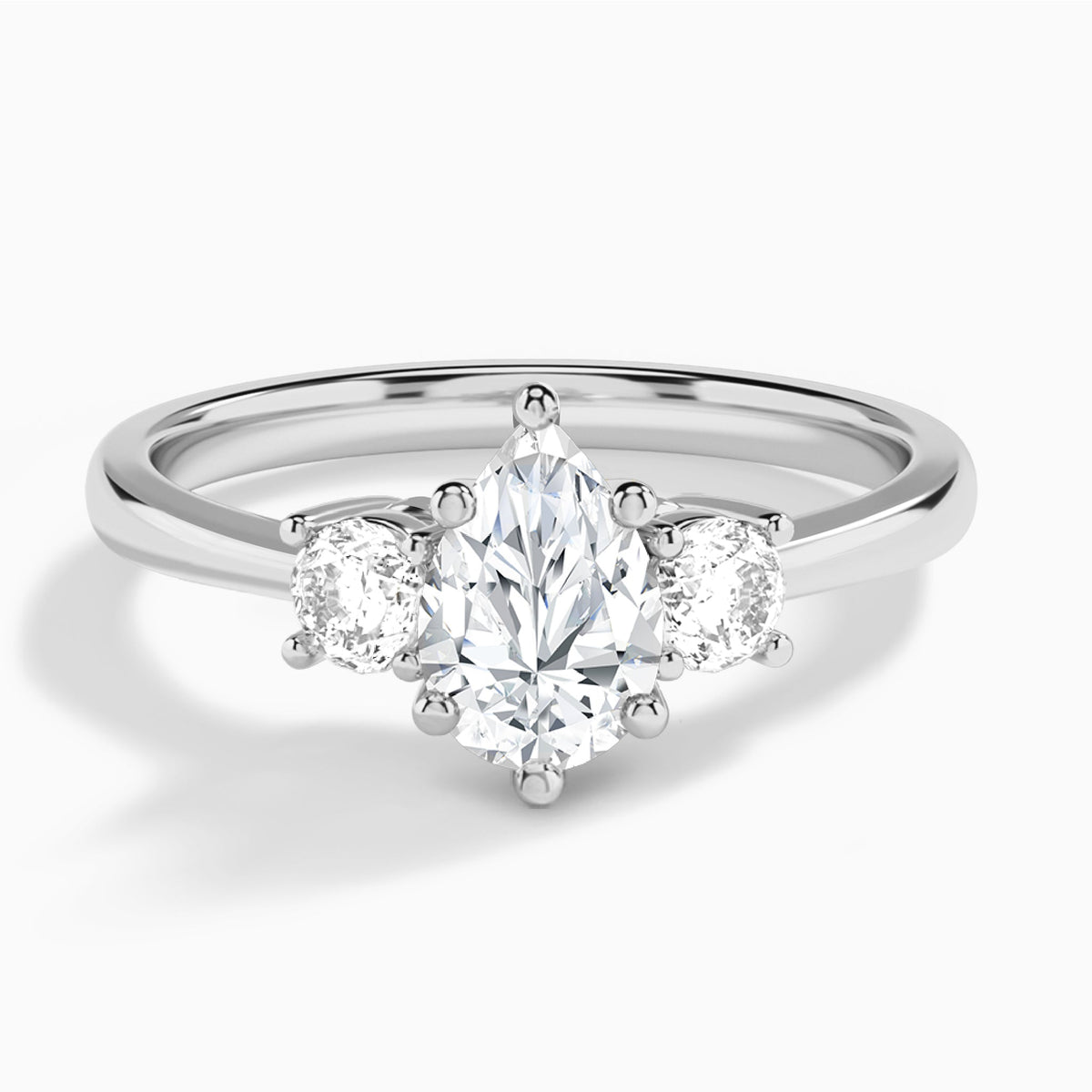 Pear Concerto Three Stone Lab Diamond Engagement Ring In 18K White Gold - Lucenjuri