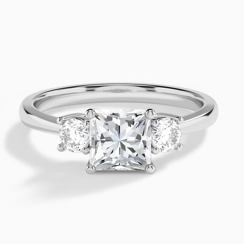 Princess Concerto Three Stone Lab Diamond Engagement Ring In 14K White Gold - Lucenjuri