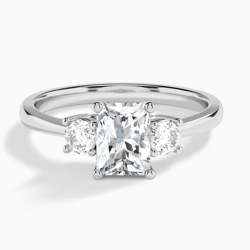 Radiant Concerto Three Stone Lab Diamond Engagement Ring In 14K White Gold - Lucenjuri