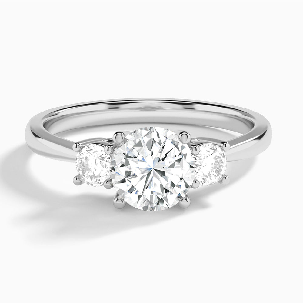 Round Concerto Three Stone Lab Diamond Engagement Ring In 14K White Gold - Lucenjuri