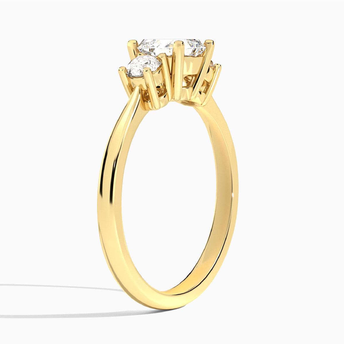 Asscher Concerto Three Stone Lab Diamond Engagement Ring In 14K Yellow Gold, Angle View