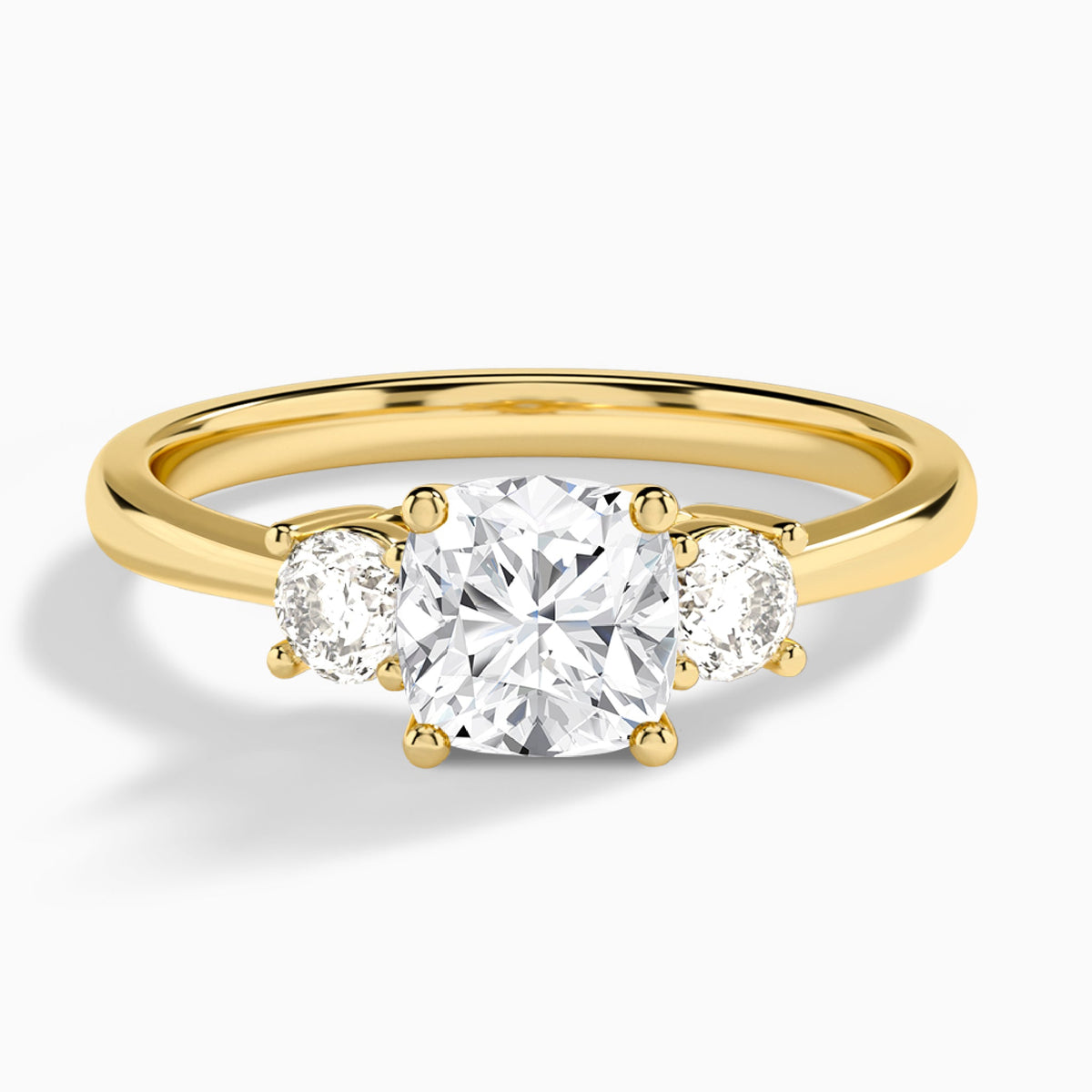 Cushion Concerto Three Stone Lab Diamond Engagement Ring In 18K Yellow Gold - Lucenjuri