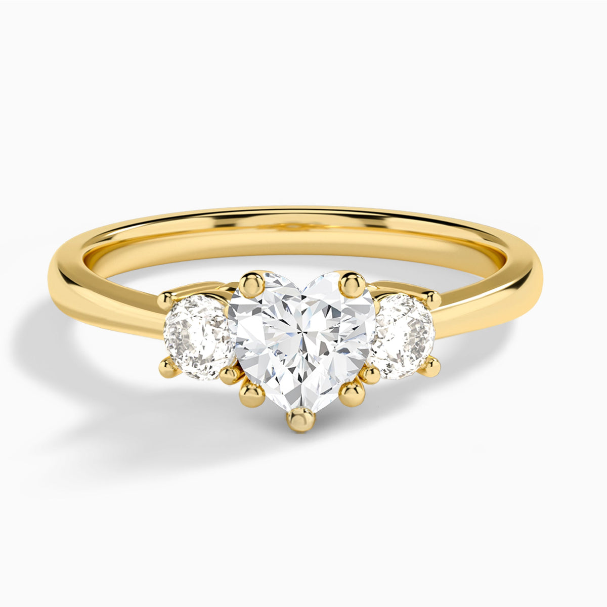 Heart Concerto Three Stone Lab Diamond Engagement Ring In 14K Yellow Gold - Lucenjuri