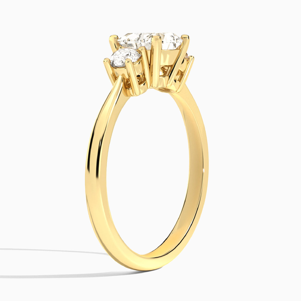 Heart Concerto Three Stone Lab Diamond Engagement Ring In 14K Yellow Gold, Angle View