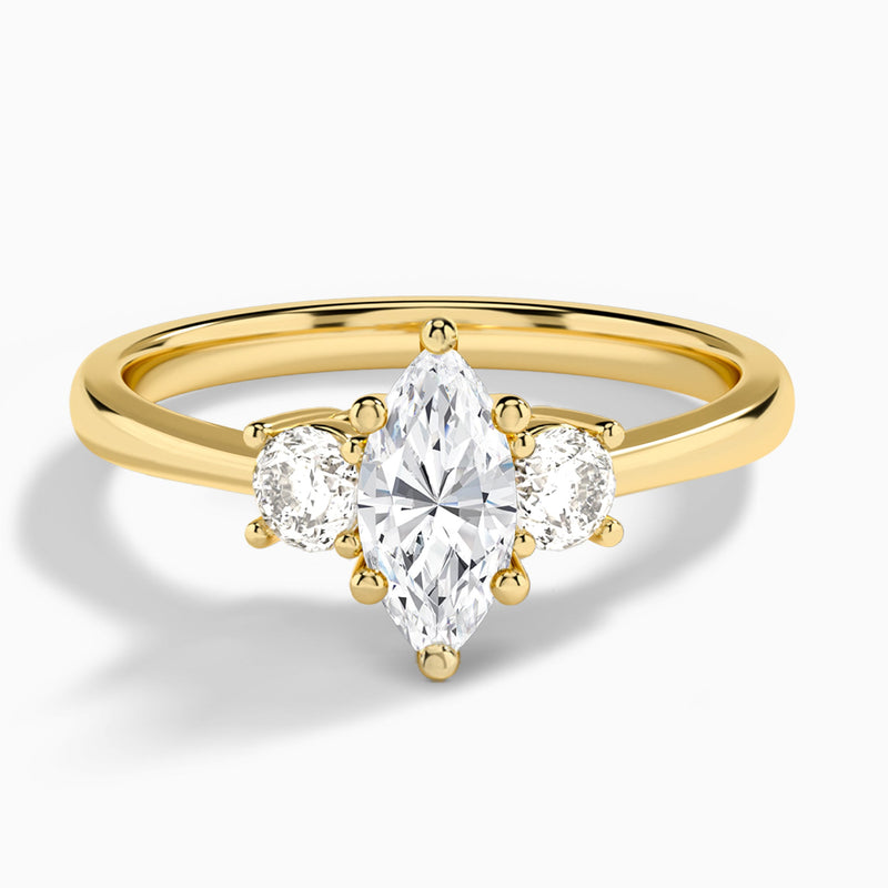 Marquise Concerto Three Stone Lab Diamond Engagement Ring In 14K Yellow Gold - Lucenjuri