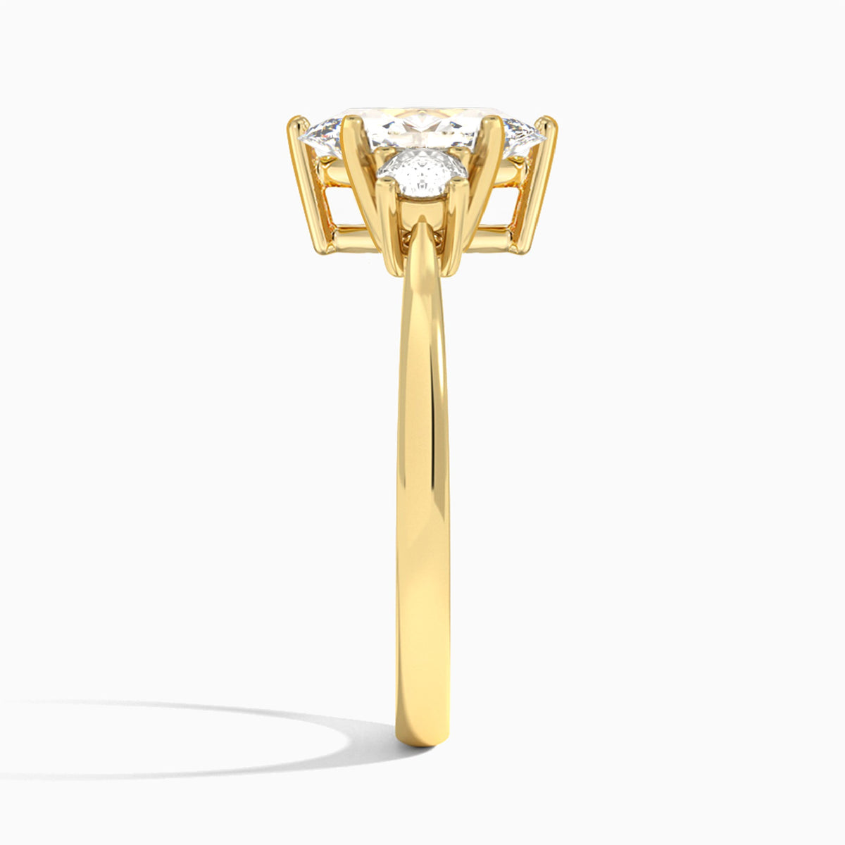 Marquise Concerto Three Stone Lab Diamond Engagement Ring In 18K Yellow Gold, Side View