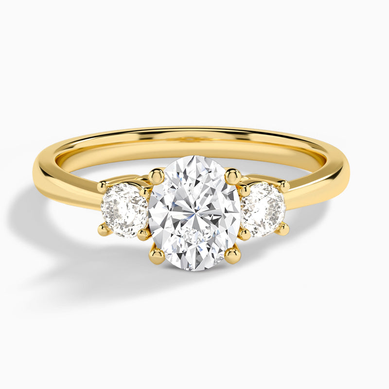 Oval Concerto Three Stone Lab Diamond Engagement Ring In 14K Yellow Gold - Lucenjuri