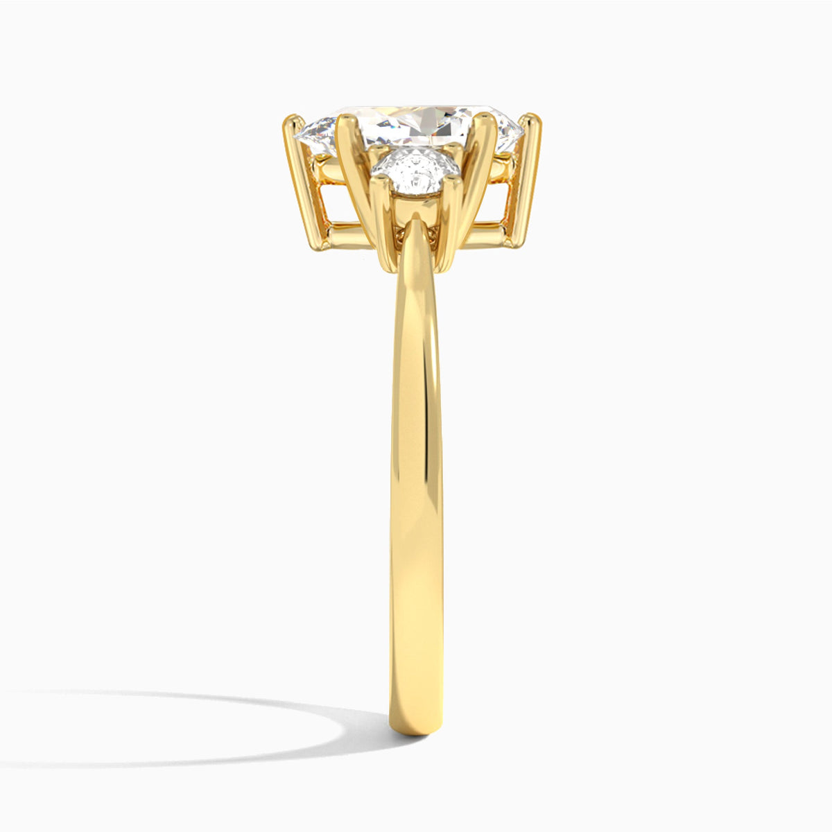 Pear Concerto Three Stone Lab Diamond Engagement Ring In 14K Yellow Gold, Side View