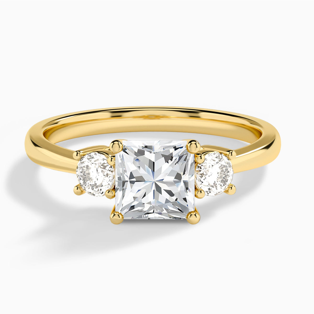 Princess Concerto Three Stone Lab Diamond Engagement Ring In 14K Yellow Gold - Lucenjuri