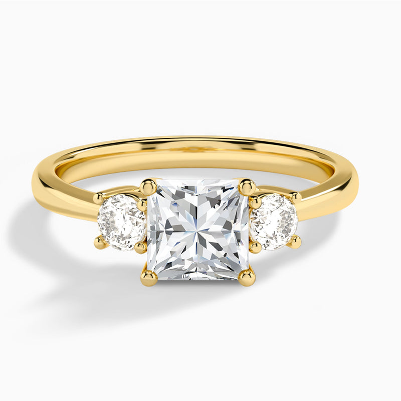 Princess Concerto Three Stone Lab Diamond Engagement Ring In 18K Yellow Gold - Lucenjuri