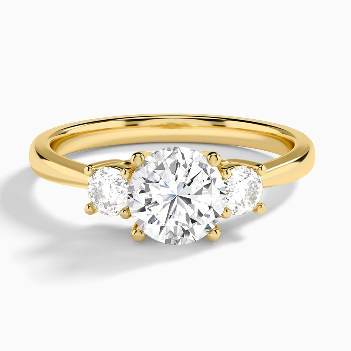 Round Concerto Three Stone Lab Diamond Engagement Ring In 14K Yellow Gold - Lucenjuri