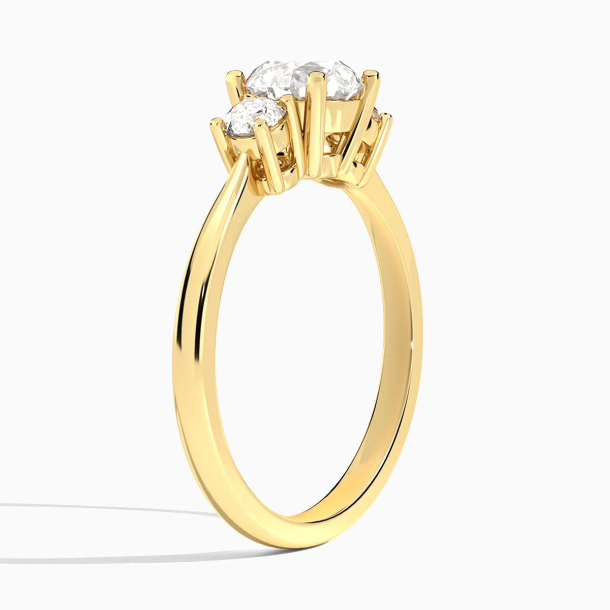 Round Concerto Three Stone Lab Diamond Engagement Ring In 18K Yellow Gold, Angle View