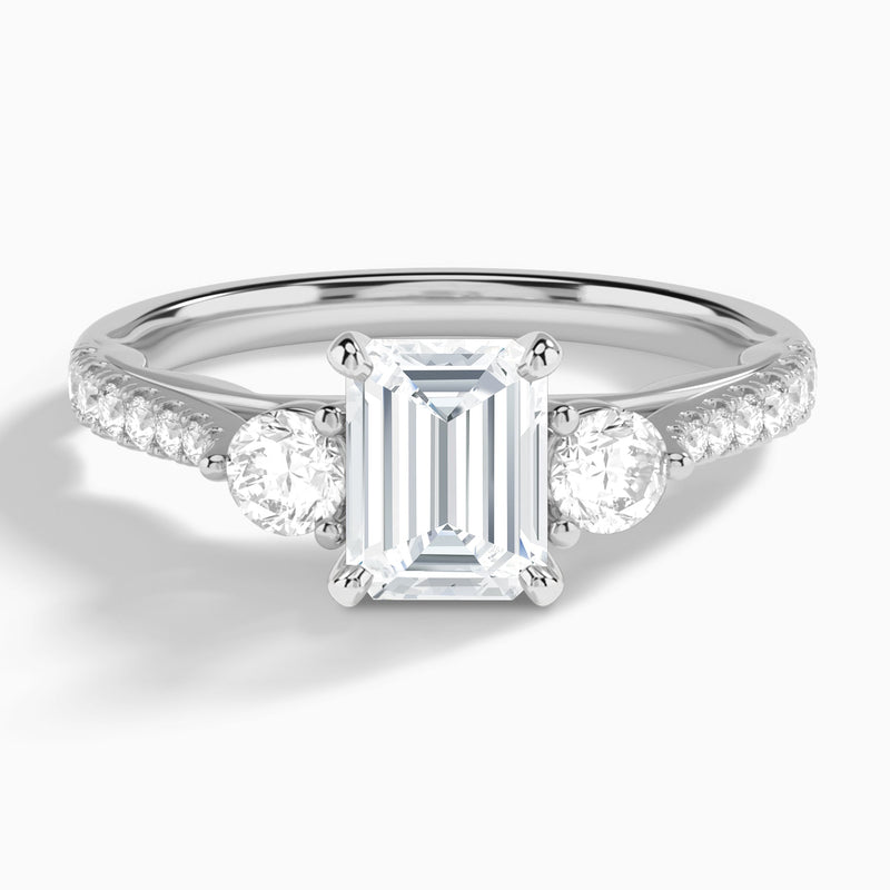 Emerald Tressa Three Stone Lab Grown Diamond Engagement Ring In Platinum - Lucenjuri
