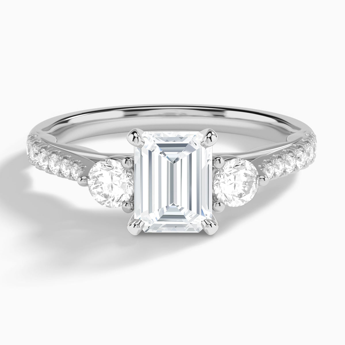 Emerald Tressa Three Stone Lab Grown Diamond Engagement Ring In Platinum - Lucenjuri