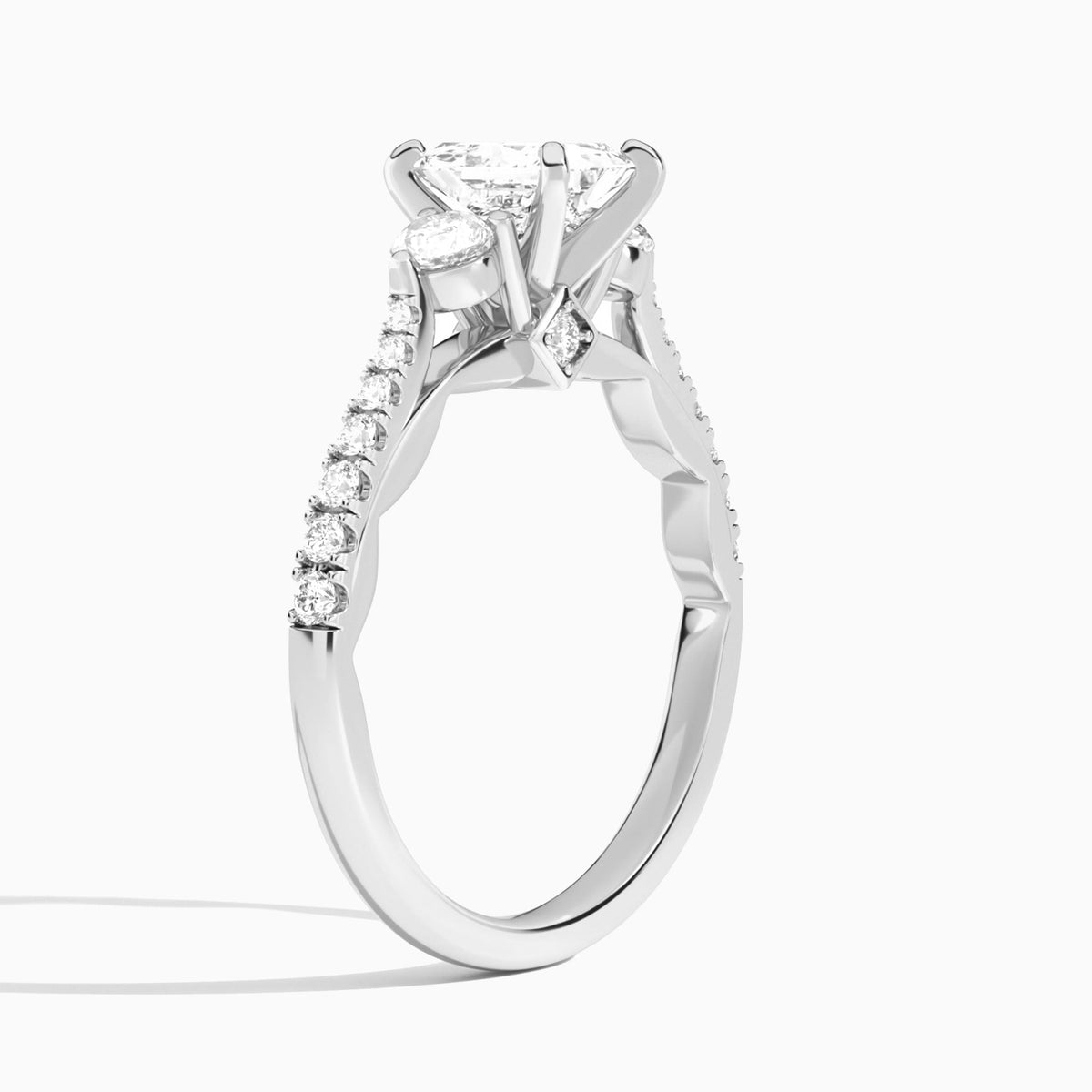 Princess Tressa Three Stone Lab Grown Diamond Engagement Ring In Platinum, Angle View