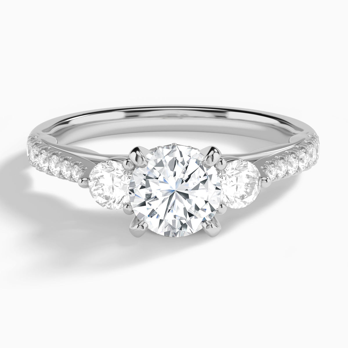 Round Tressa Three Stone Lab Grown Diamond Engagement Ring In Platinum - Lucenjuri