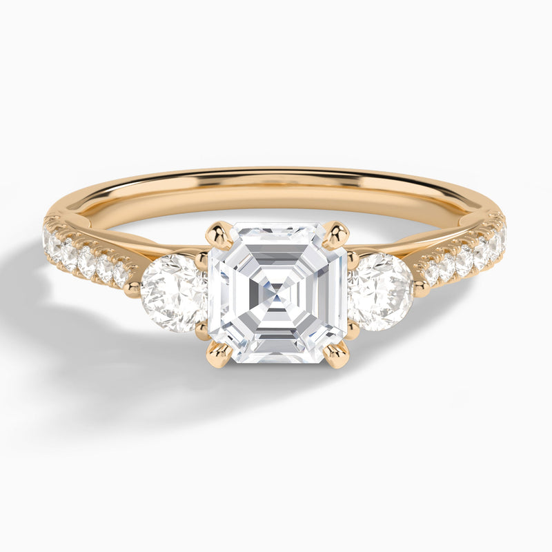 Asscher Tressa Three Stone Lab Diamond Engagement Ring In 14K Rose Gold - Lucenjuri