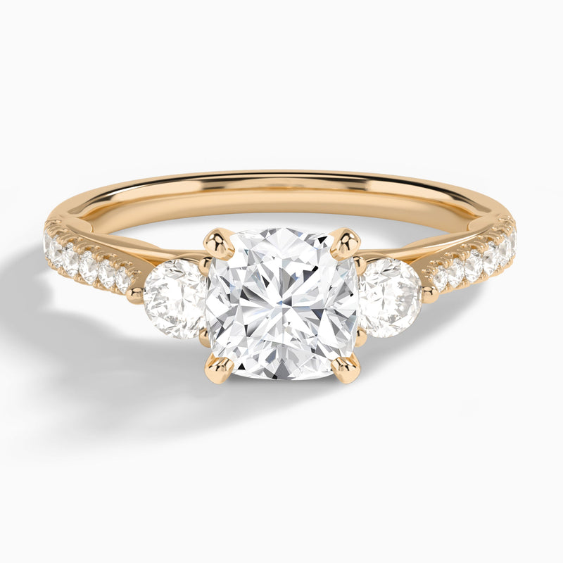 Cushion Tressa Three Stone Lab Diamond Engagement Ring In 14K Rose Gold - Lucenjuri