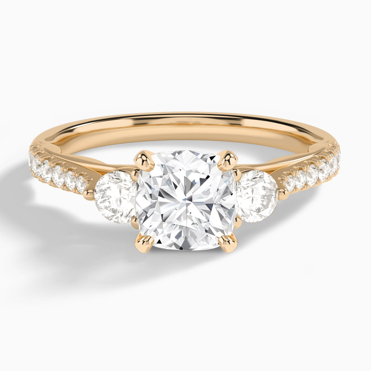 Cushion Tressa Three Stone Lab Diamond Engagement Ring In 14K Rose Gold - Lucenjuri