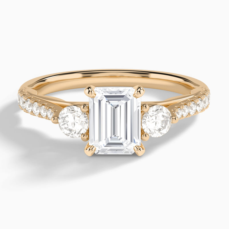 Emerald Tressa Three Stone Lab Diamond Engagement Ring In 14K Rose Gold - Lucenjuri