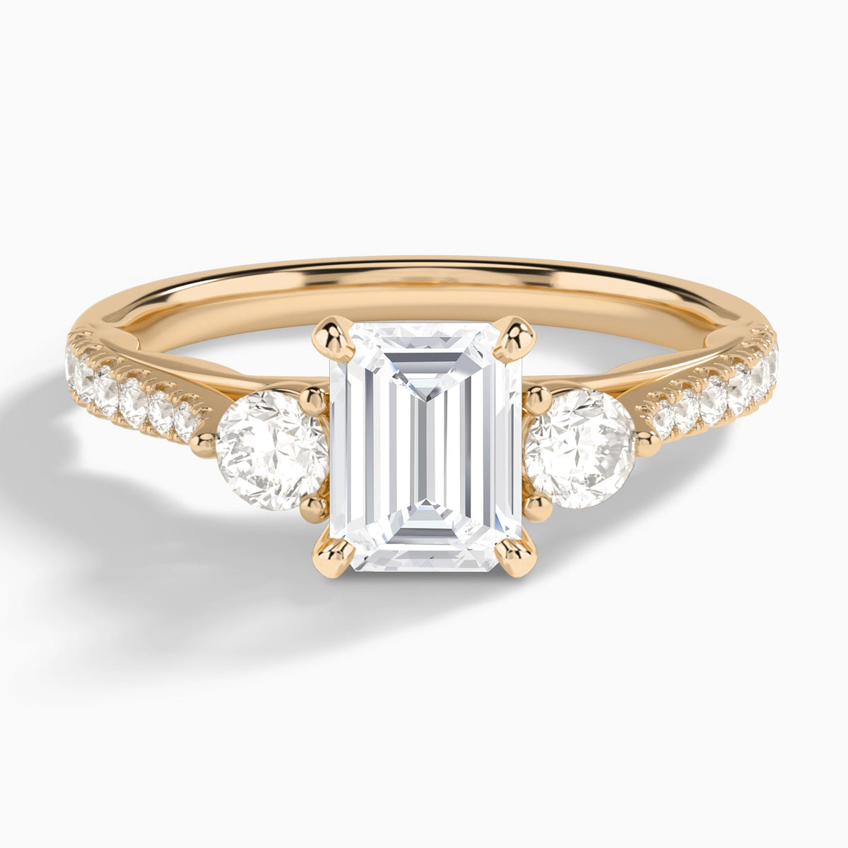 Emerald Tressa Three Stone Lab Diamond Engagement Ring In 14K Rose Gold - Lucenjuri