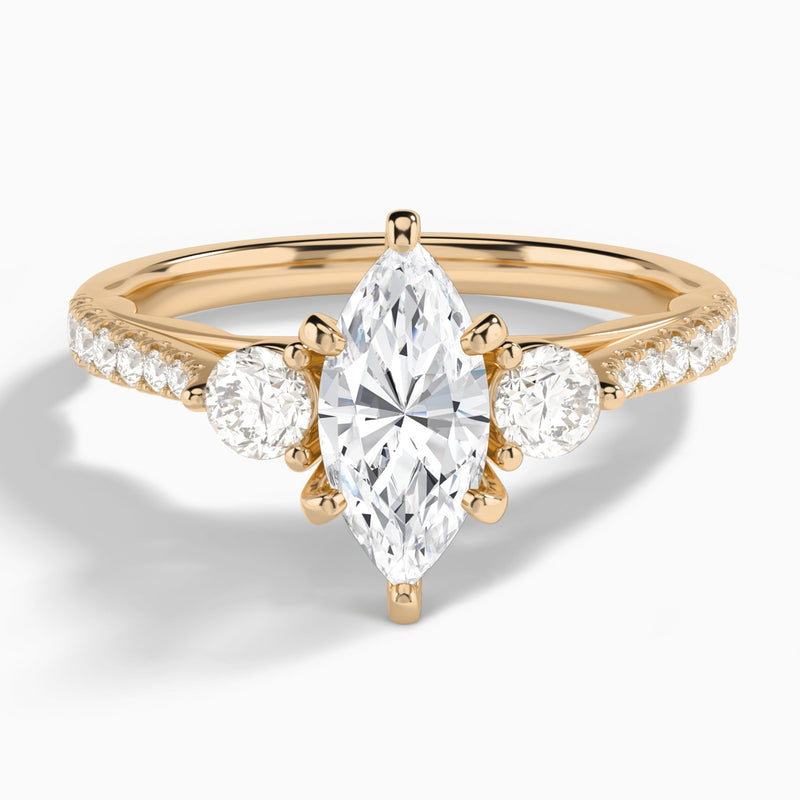 Marquise Tressa Three Stone Lab Diamond Engagement Ring In 14K Rose Gold - Lucenjuri