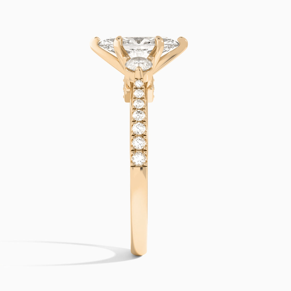 Marquise Tressa Three Stone Lab Diamond Engagement Ring In 14K Rose Gold, Side View