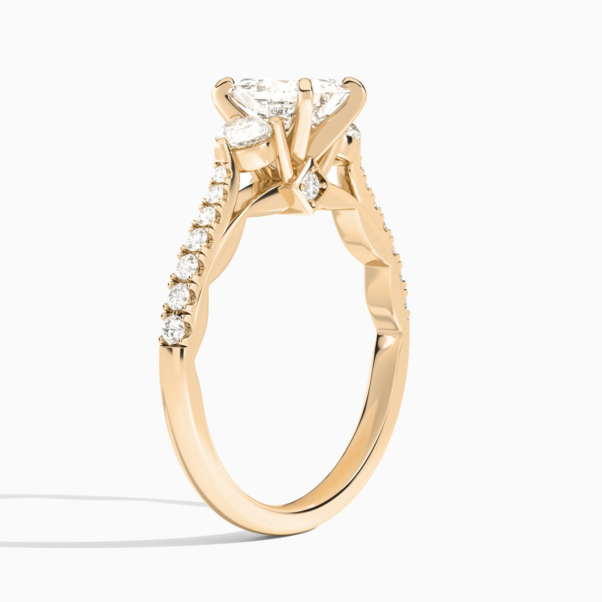 Princess Tressa Three Stone Lab Diamond Engagement Ring In 14K Rose Gold, Angle View