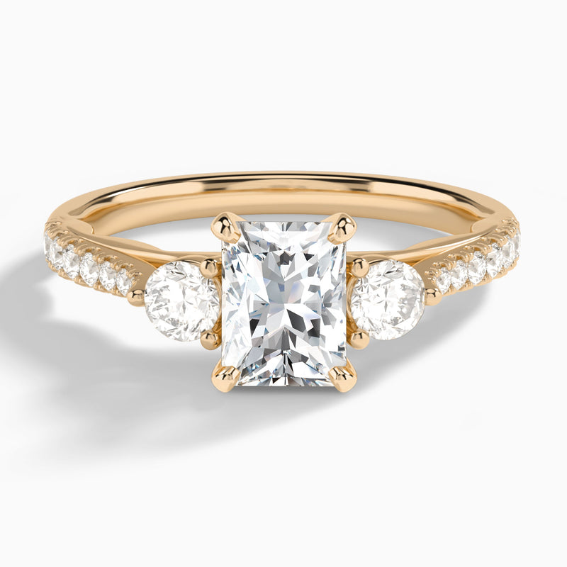 Radiant Tressa Three Stone Lab Diamond Engagement Ring In 14K Rose Gold - Lucenjuri