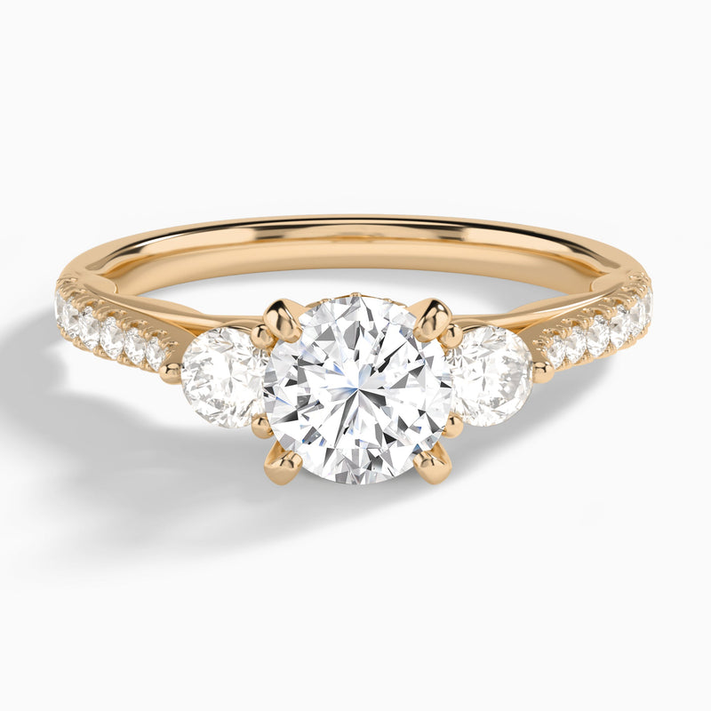Round Tressa Three Stone Lab Diamond Engagement Ring In 14K Rose Gold - Lucenjuri