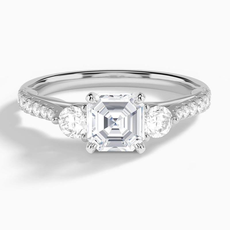 Asscher Tressa Three Stone Lab Diamond Engagement Ring In 14K White Gold - Lucenjuri