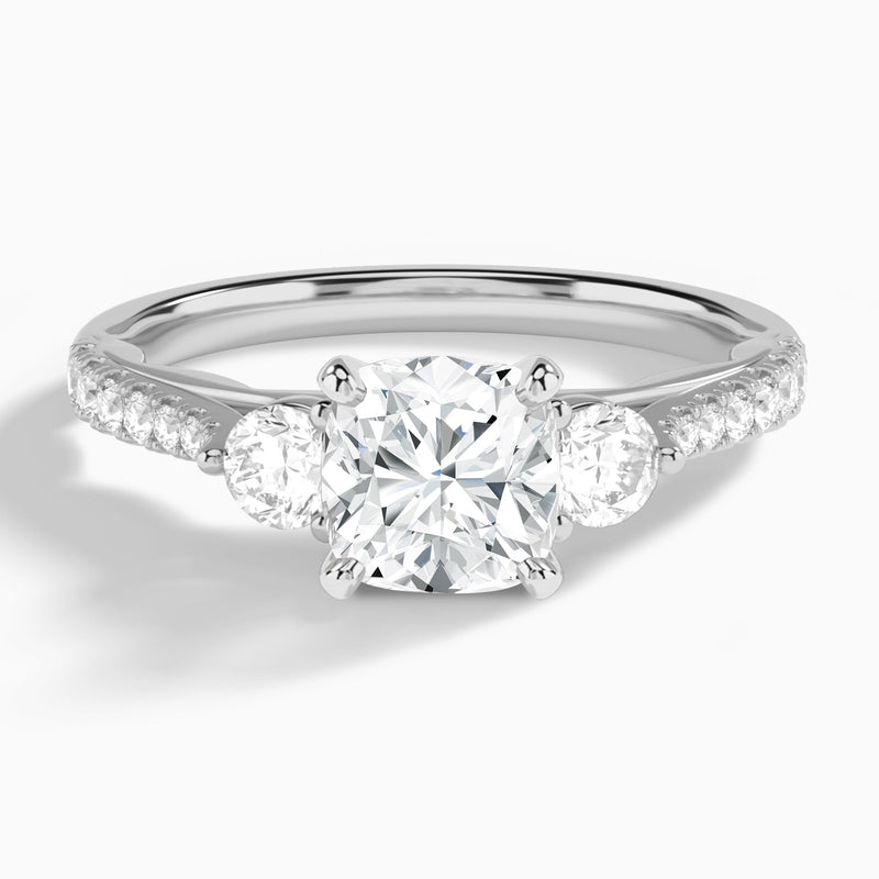 Cushion Tressa Three Stone Lab Diamond Engagement Ring In 18K White Gold - Lucenjuri