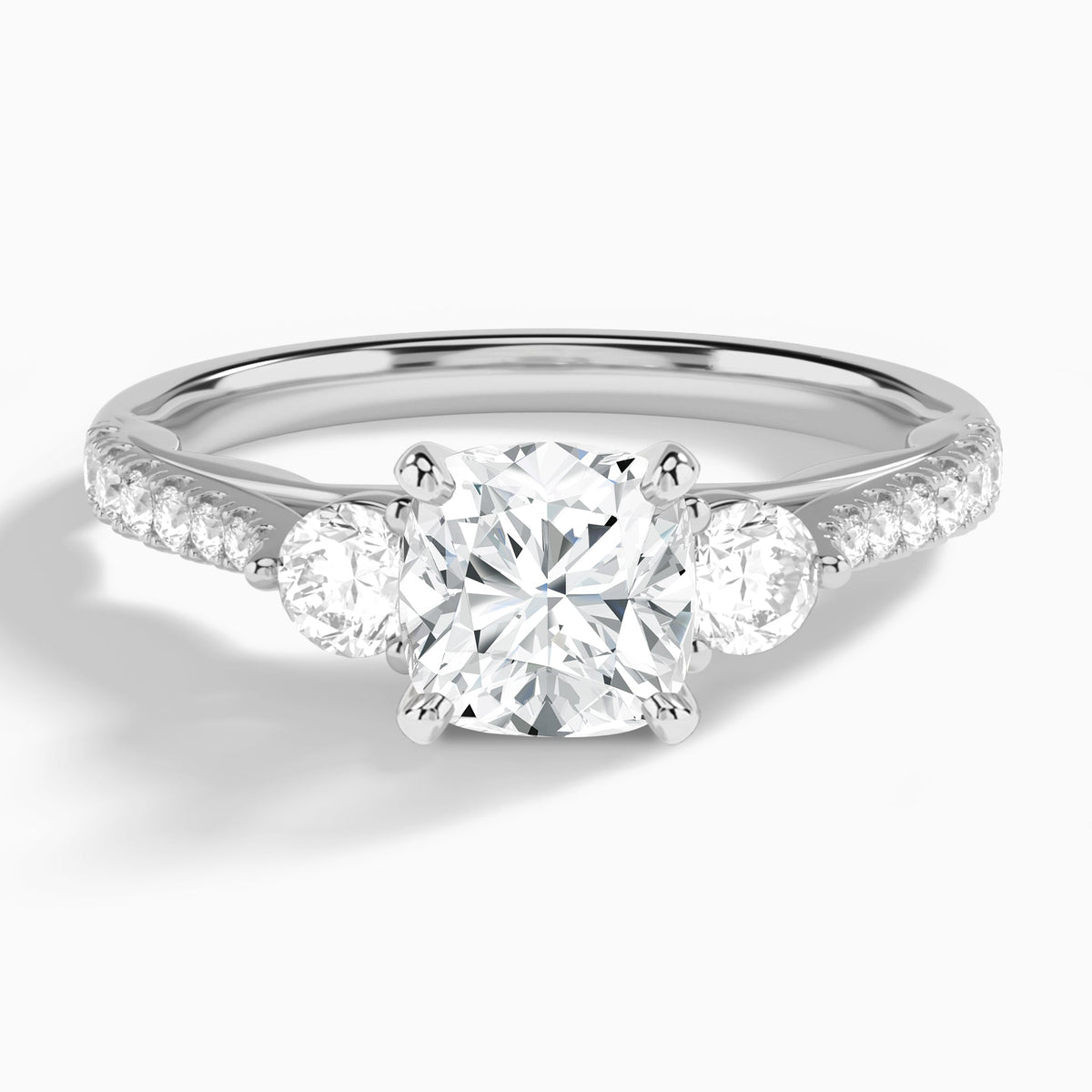 Cushion Tressa Three Stone Lab Diamond Engagement Ring In 18K White Gold - Lucenjuri