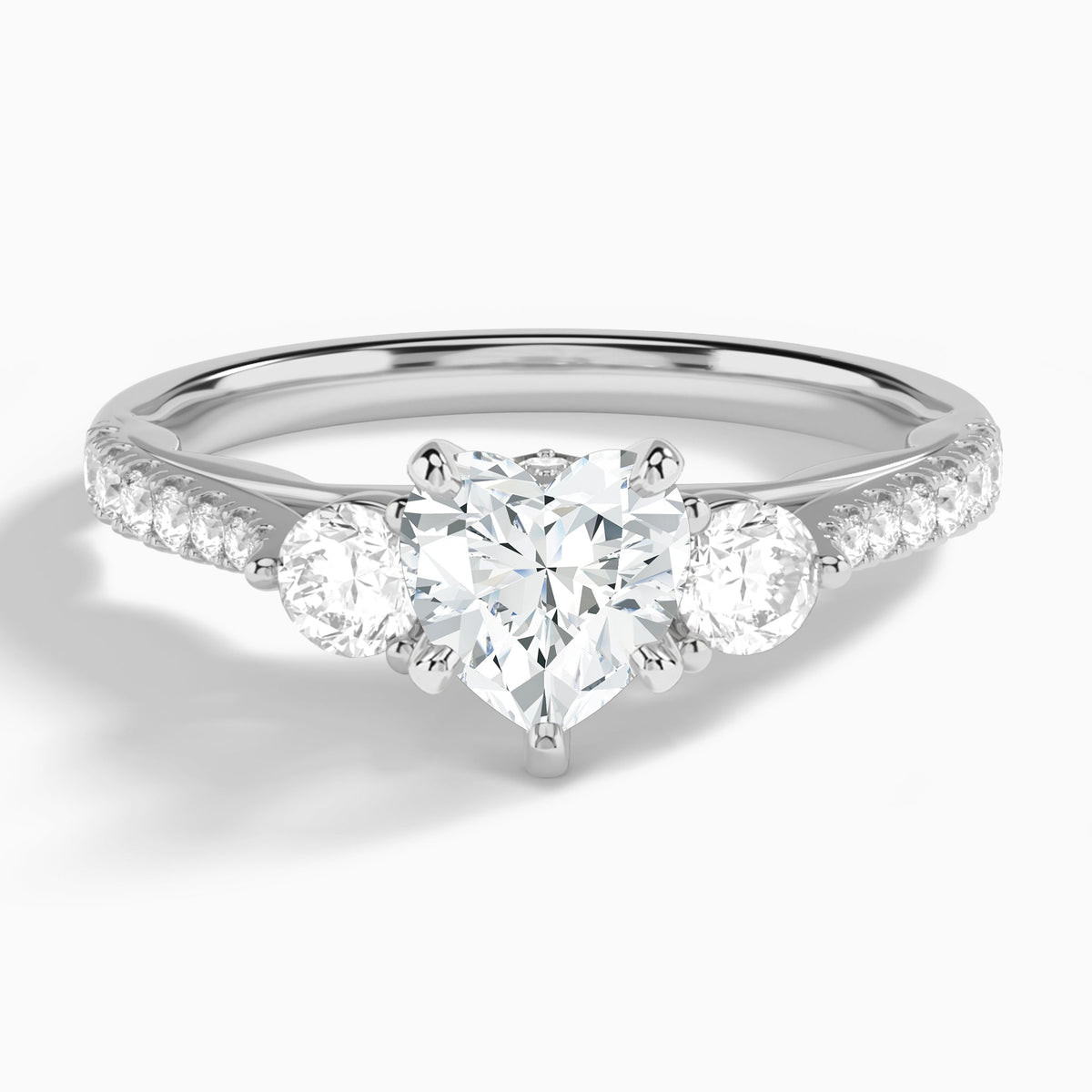 Heart Tressa Three Stone Lab Diamond Engagement Ring In 14K White Gold - Lucenjuri