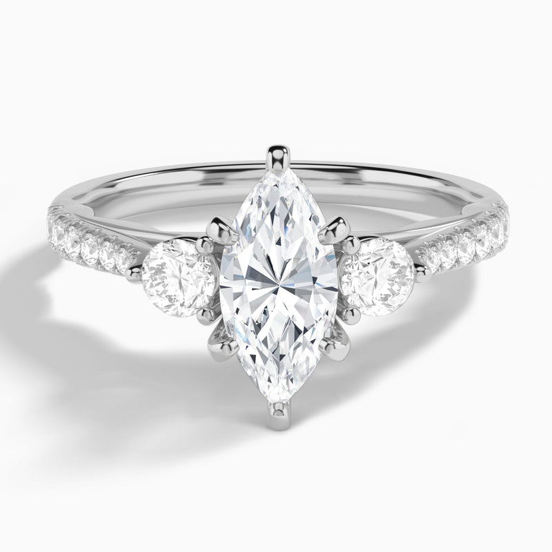 Marquise Tressa Three Stone Lab Diamond Engagement Ring In 14K White Gold - Lucenjuri