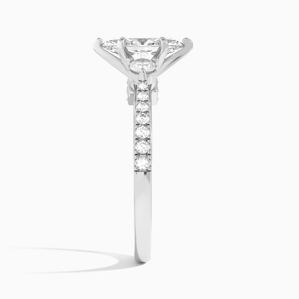 Marquise Tressa Three Stone Lab Diamond Engagement Ring In 14K White Gold, Side View