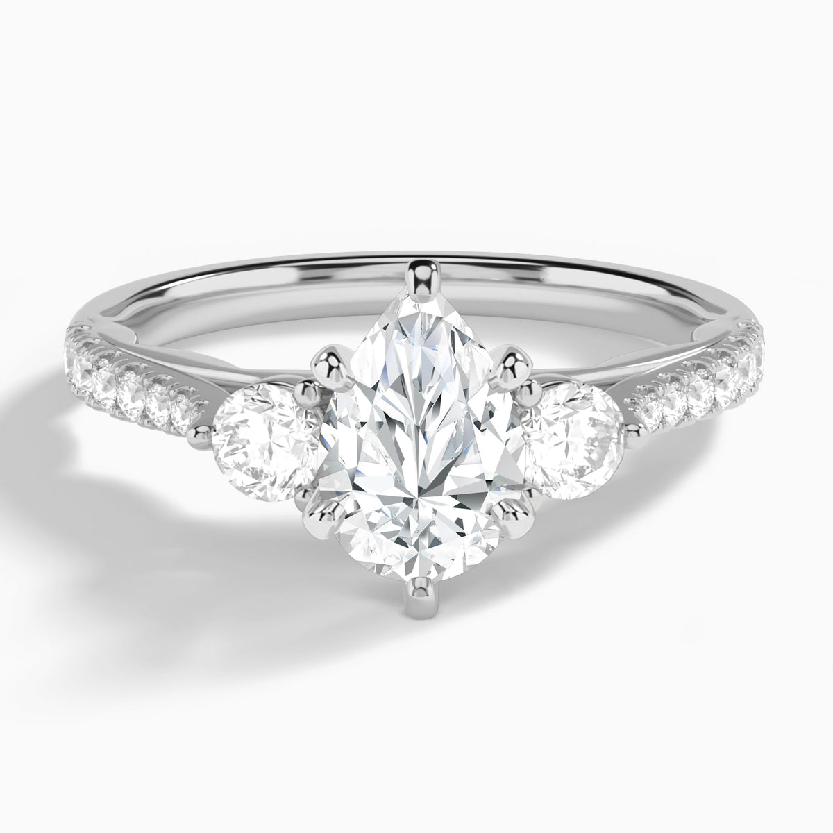 Pear Tressa Three Stone Lab Diamond Engagement Ring In 18K White Gold - Lucenjuri
