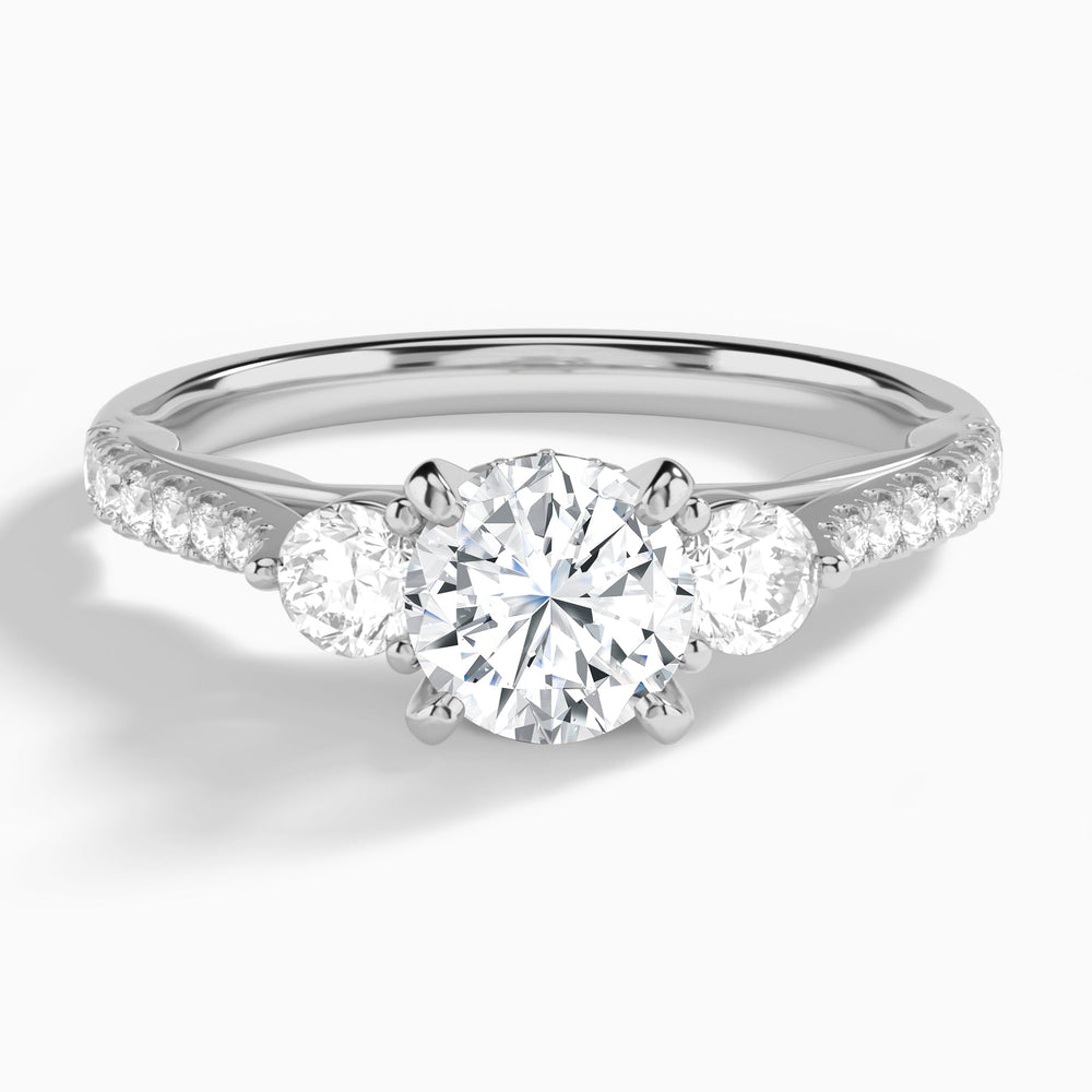 Round Tressa Three Stone Lab Diamond Engagement Ring In 14K White Gold - Lucenjuri