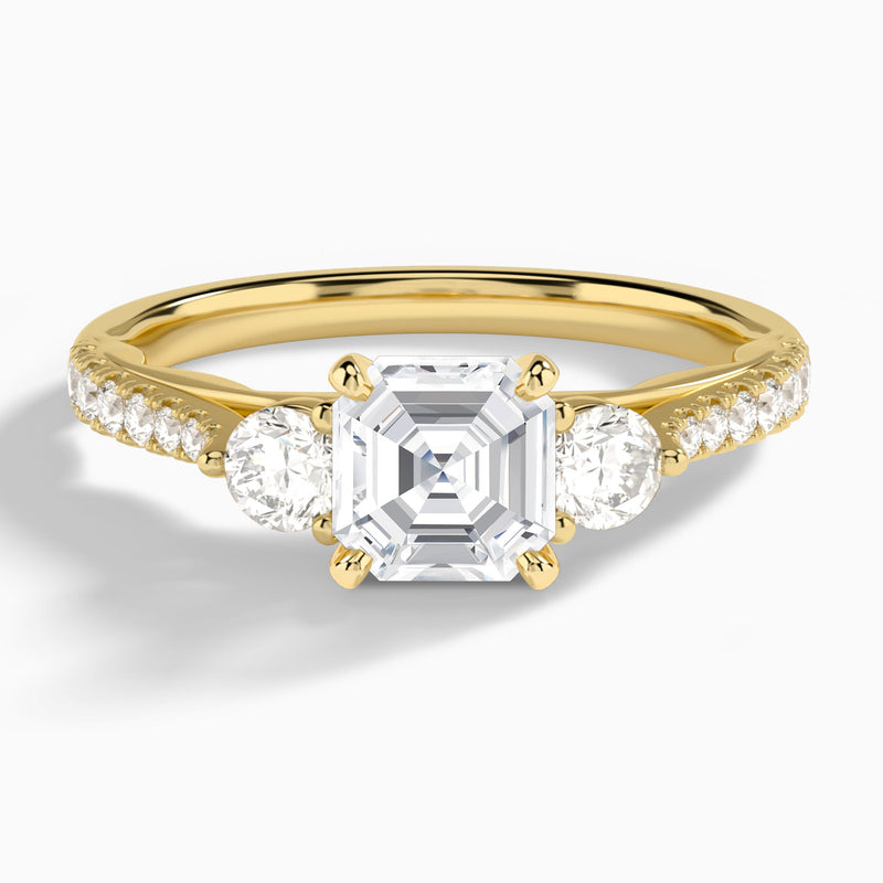 Asscher Tressa Three Stone Lab Diamond Engagement Ring In 18K Yellow Gold - Lucenjuri
