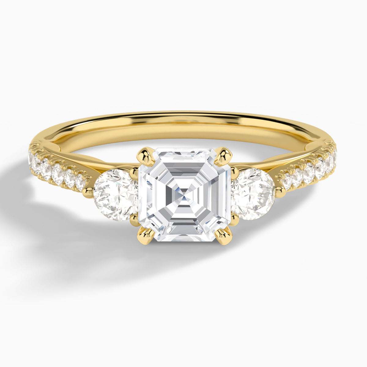 Asscher Tressa Three Stone Lab Diamond Engagement Ring In 14K Yellow Gold - Lucenjuri